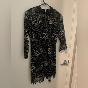Black Floral Lace 3/4 Sleeve mini dress